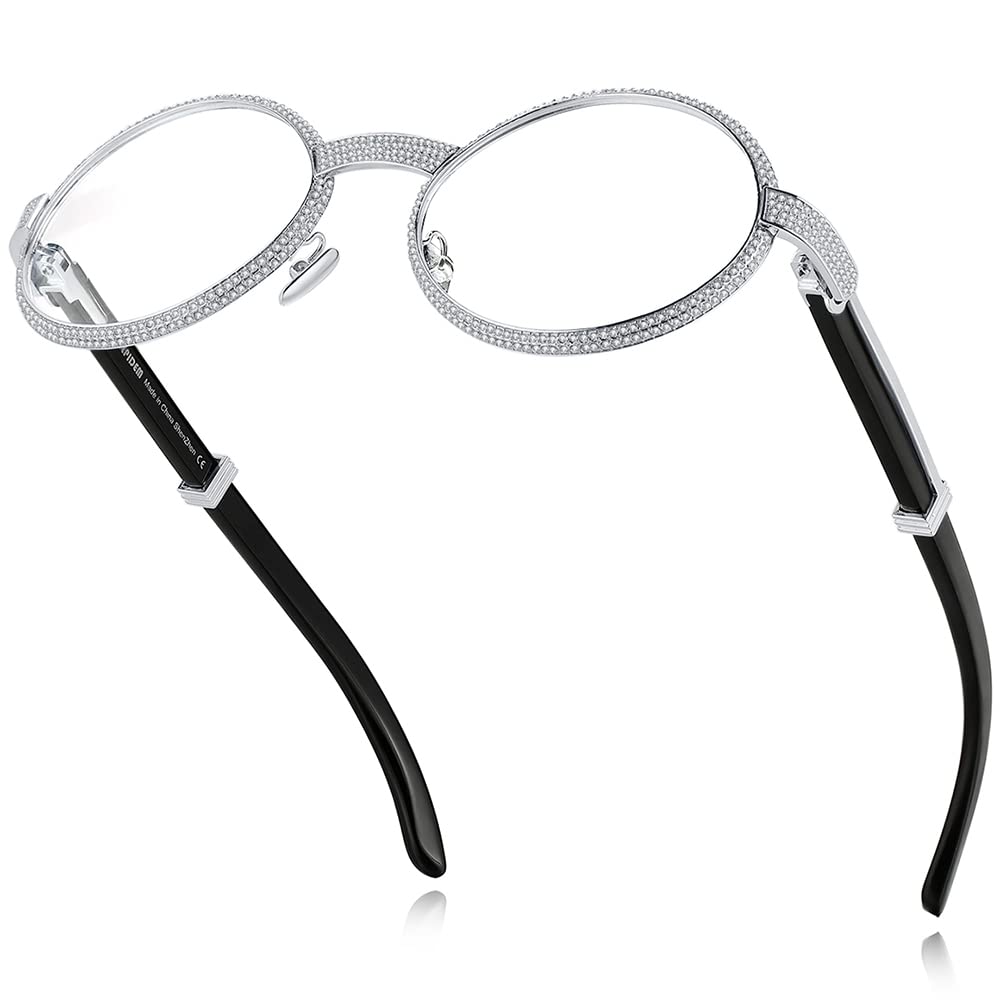 HEPIDEM 925 Sterling Silver Moissanite Buffalo Horn Glasses Frame - 560pcs Luxury Eyeglasses for Men & Women | Perfect for Reading, Fashion Accessories, and Gift Giving