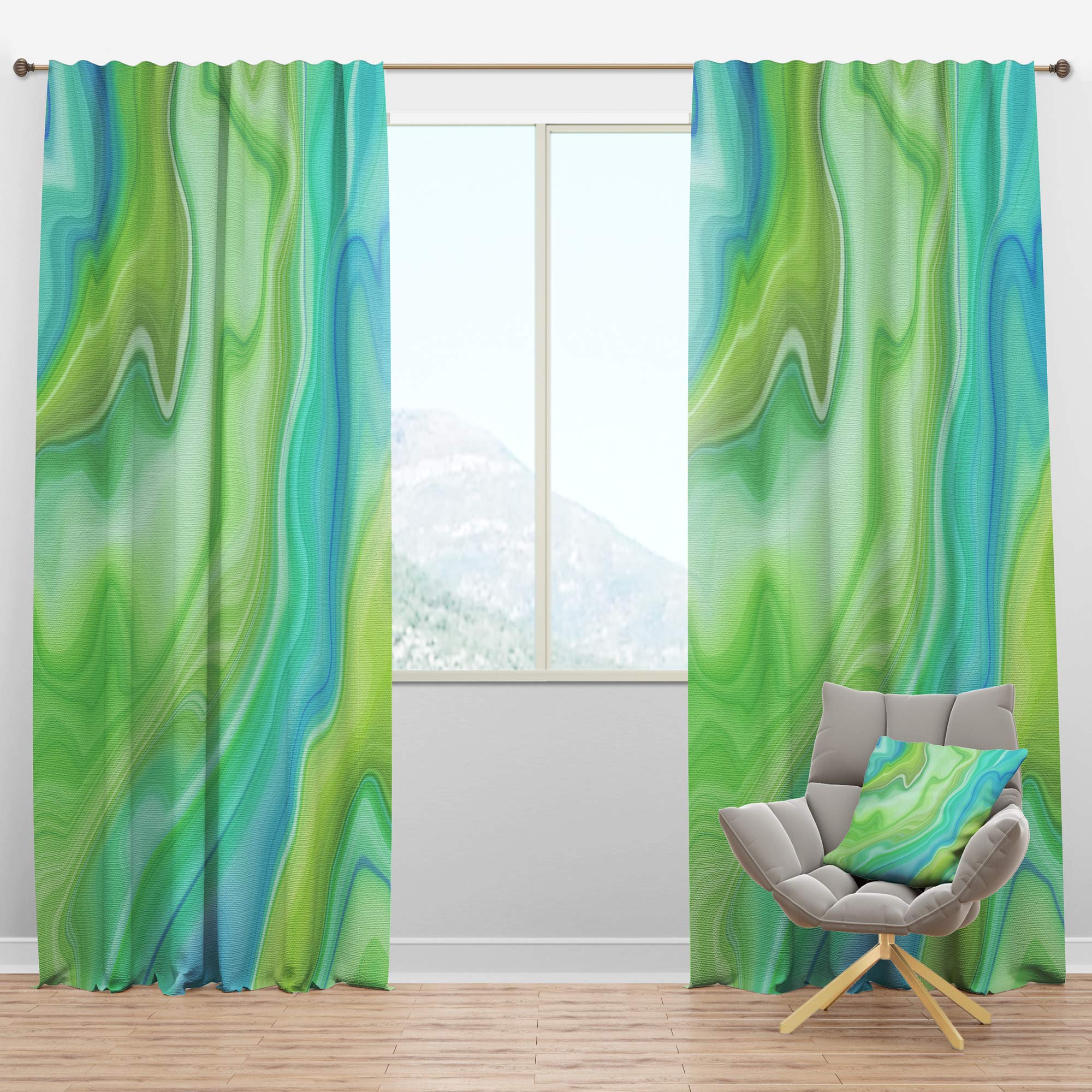 Thermal Insulated Blackout Curtains - Marbled Green & Blue Drapes for Bedroom & Living Room (52x120, Single Panel) | Perfect for Light Blocking, Privacy & Energy Efficiency