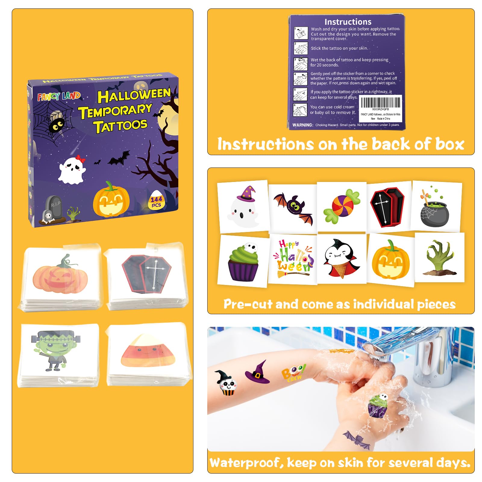 144 Pcs Halloween Temporary Tattoos for Kids - Bulk Halloween Party Favors, Goody Bag Stuffers & Party Supplies (Perfect for Trick-or-Treating, Costume Parties & Classroom Activities)