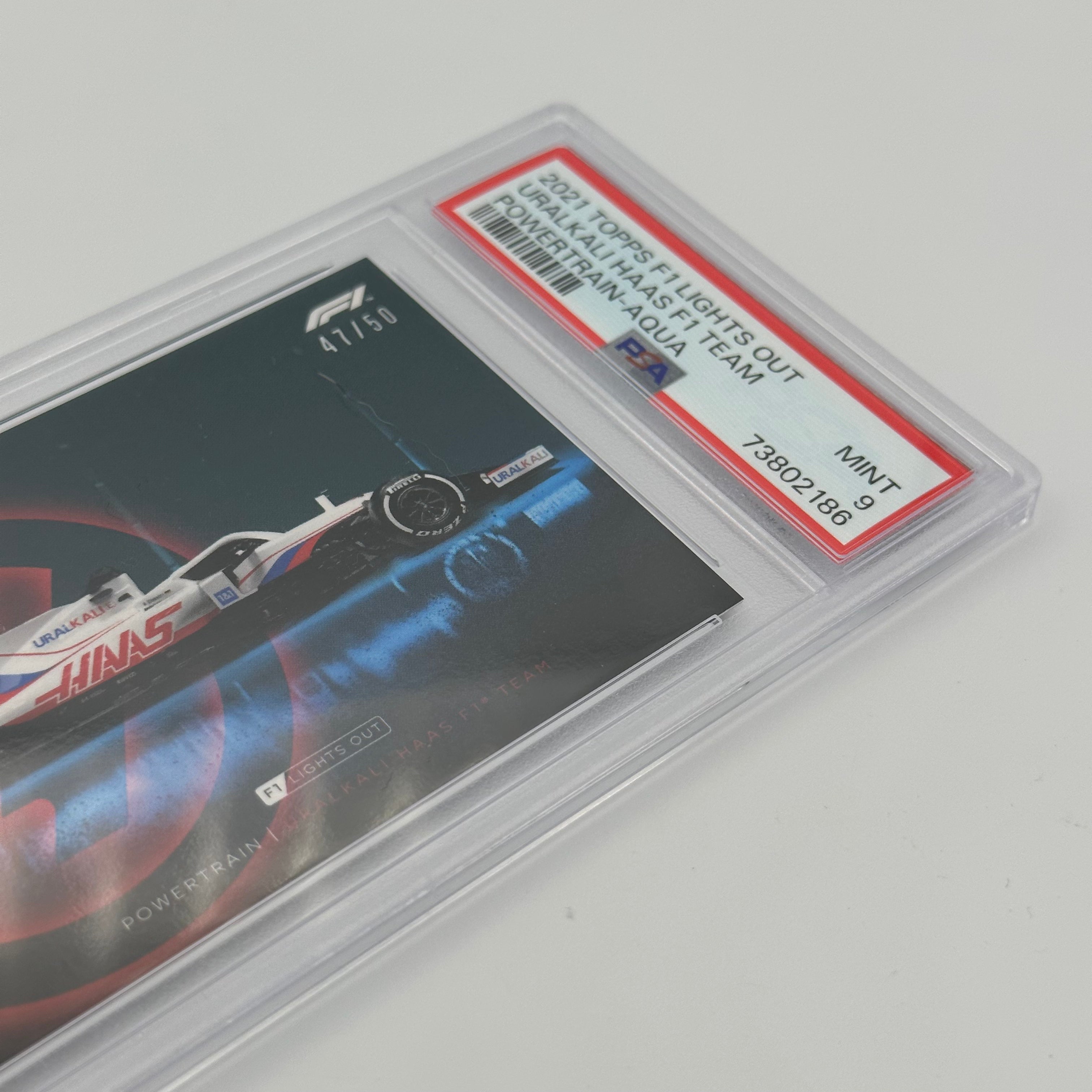 PSA 9 Graded 47/50 Uralkali Haas F1 Team Power Train Aqua - Rare F1 Racing Collectible for Display & Investment