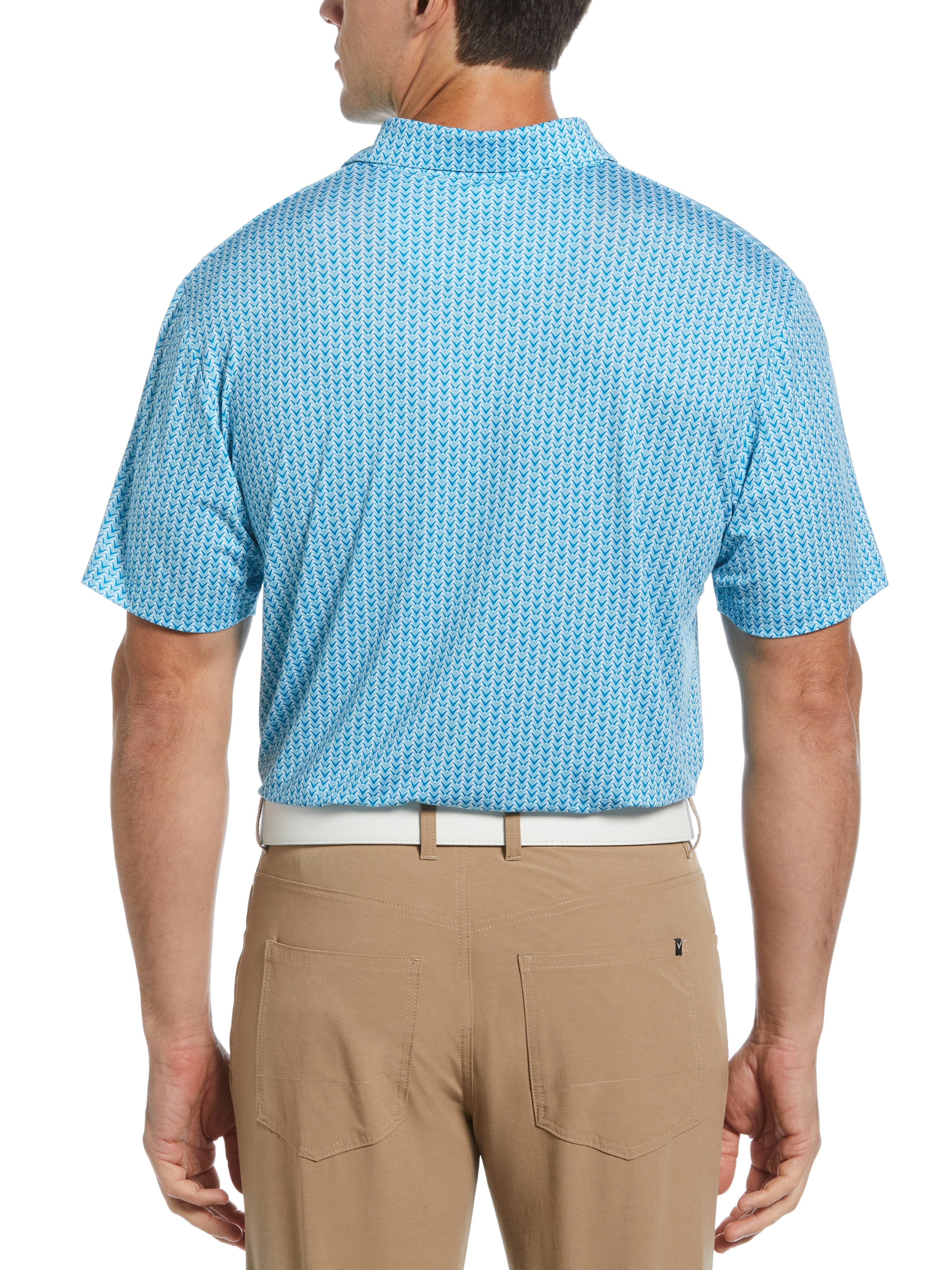 Men's Herringbone Print Polo Shirt - Classic Casual Button-Down Collar Short Sleeve Top for Business, Golf & Everyday Wear