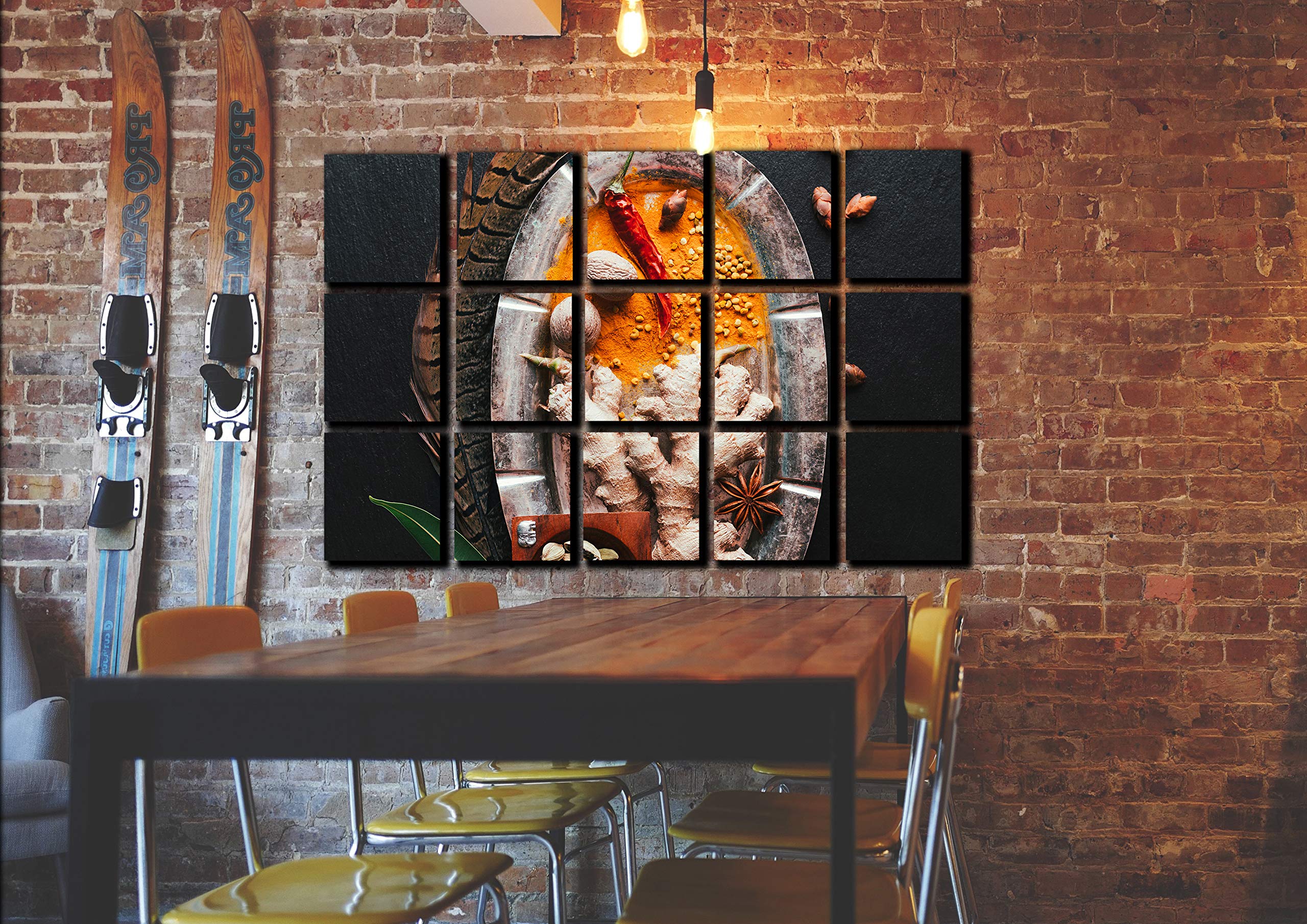 15-Piece Large Spice & Herb Wall Art Decor - Canvas Print Painting Poster for Kitchen - Food & Cooking Theme Wall Decoration Set - Perfect for Home, Restaurant, or Cafe Decor