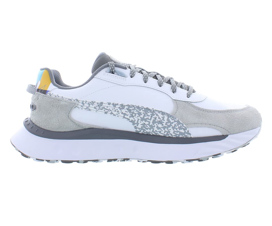 PUMA Wild Rider Men's Running Shoes - Size 8 White/Grey - Lightweight Athletic Sneakers for Jogging, Gym & Casual Wear