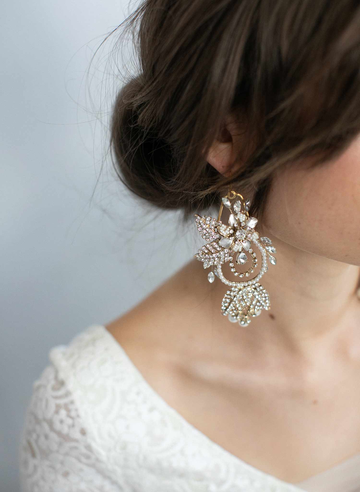 Elegant Gold Flower and Leaf Chandelier Earrings - Style #910 | Vintage-Inspired Dangle Earrings for Women | Perfect for Weddings, Parties & Evening Events