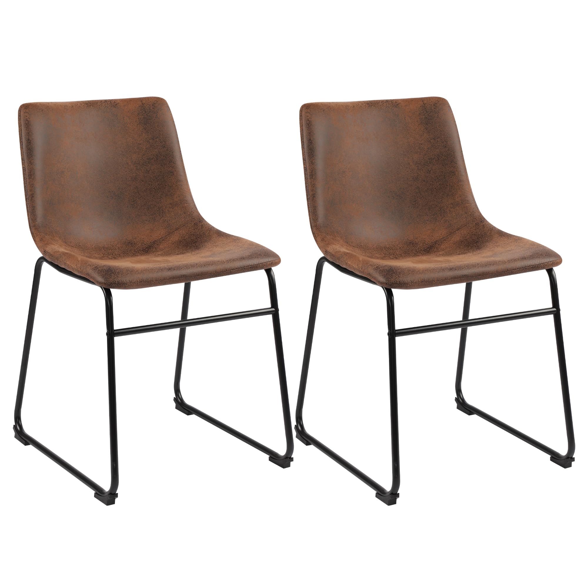 Mid Century Modern Dining Chairs Set of 2 - Dark Brown Suede Upholstered Armless Kitchen Chairs with Metal Legs - Perfect for Dining Room, Kitchen, and Small Space Decor