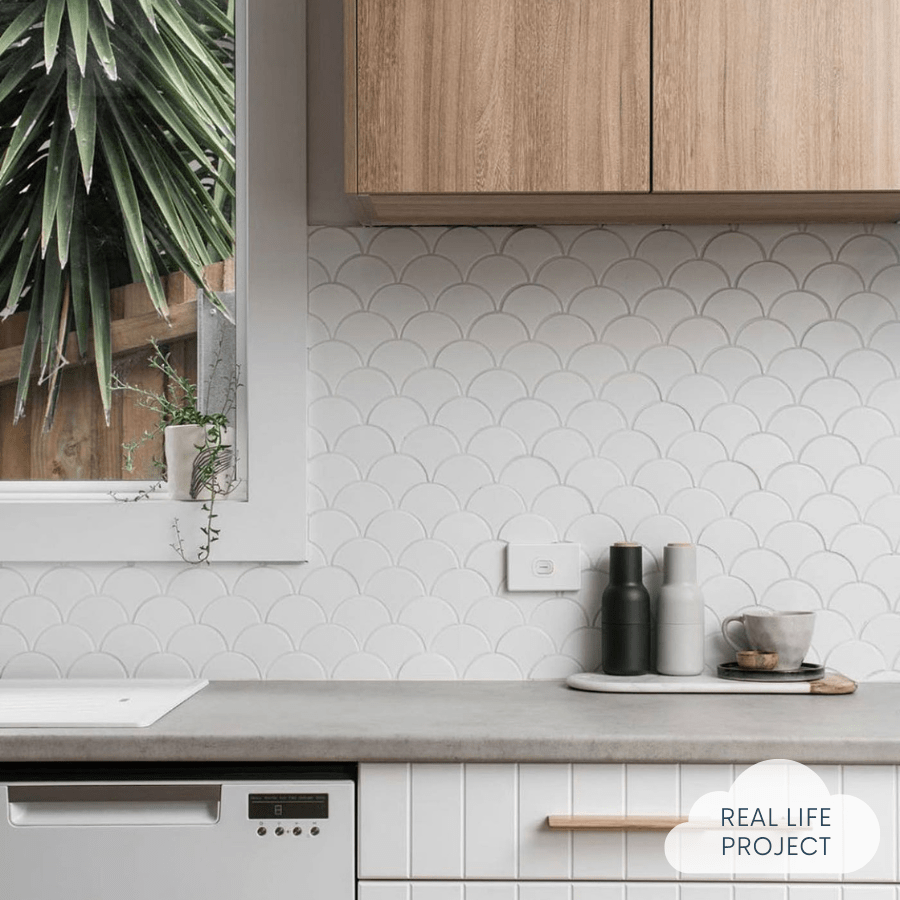 Premium Coral Bay Matte White Fish Scale Tile - Waterproof & Durable Ceramic Wall & Floor Tile for Bathroom, Kitchen, and Backsplash - Elegant Home Decor Upgrade
