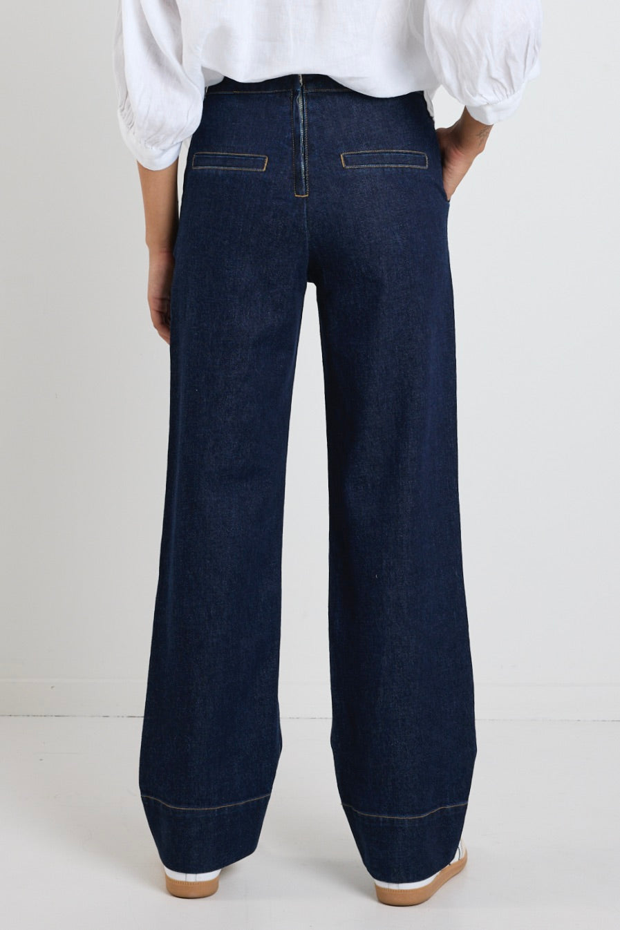 Imperial Indigo Flat Front Wide Leg Jeans for Women - High Waisted Comfortable Denim Pants for Casual Wear & Everyday Style