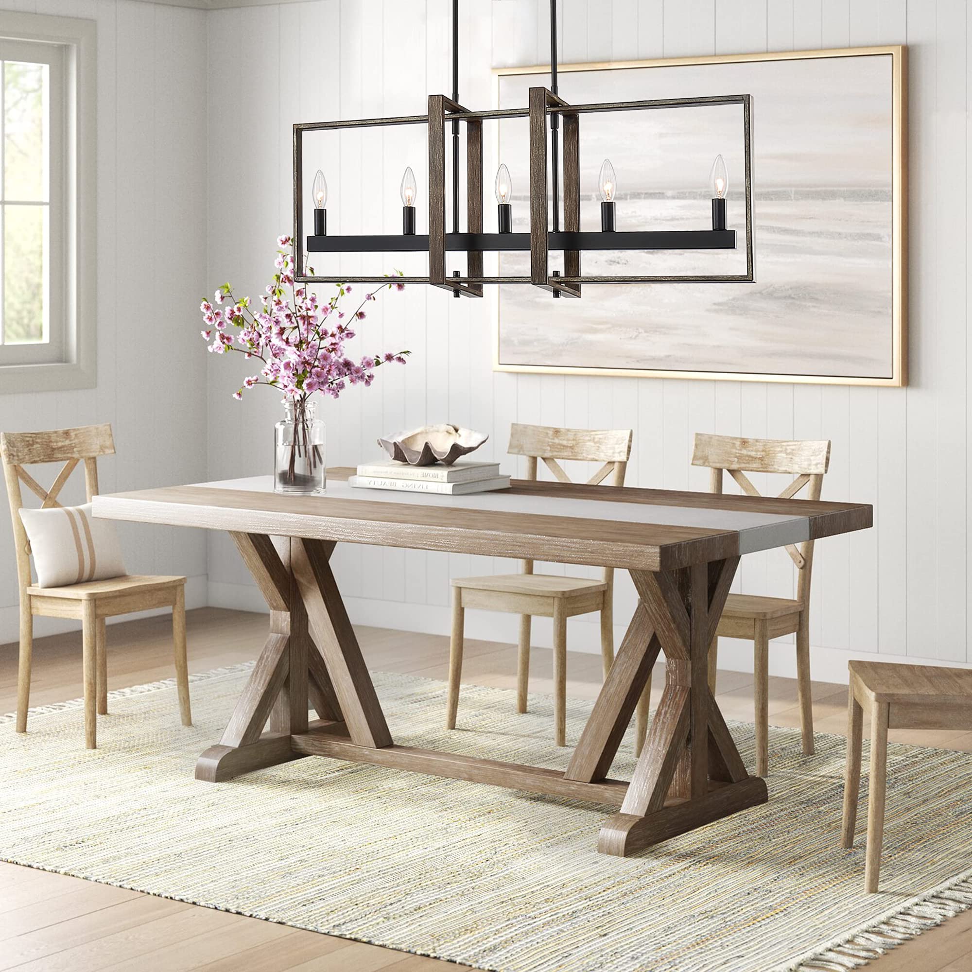 Vanity Art Modern Farmhouse 5-Light Linear LED Pendant Chandelier - Black Kitchen Island Lighting Fixture for Dining Room, Bar & Breakfast Nook (Model 10526DW-BK)