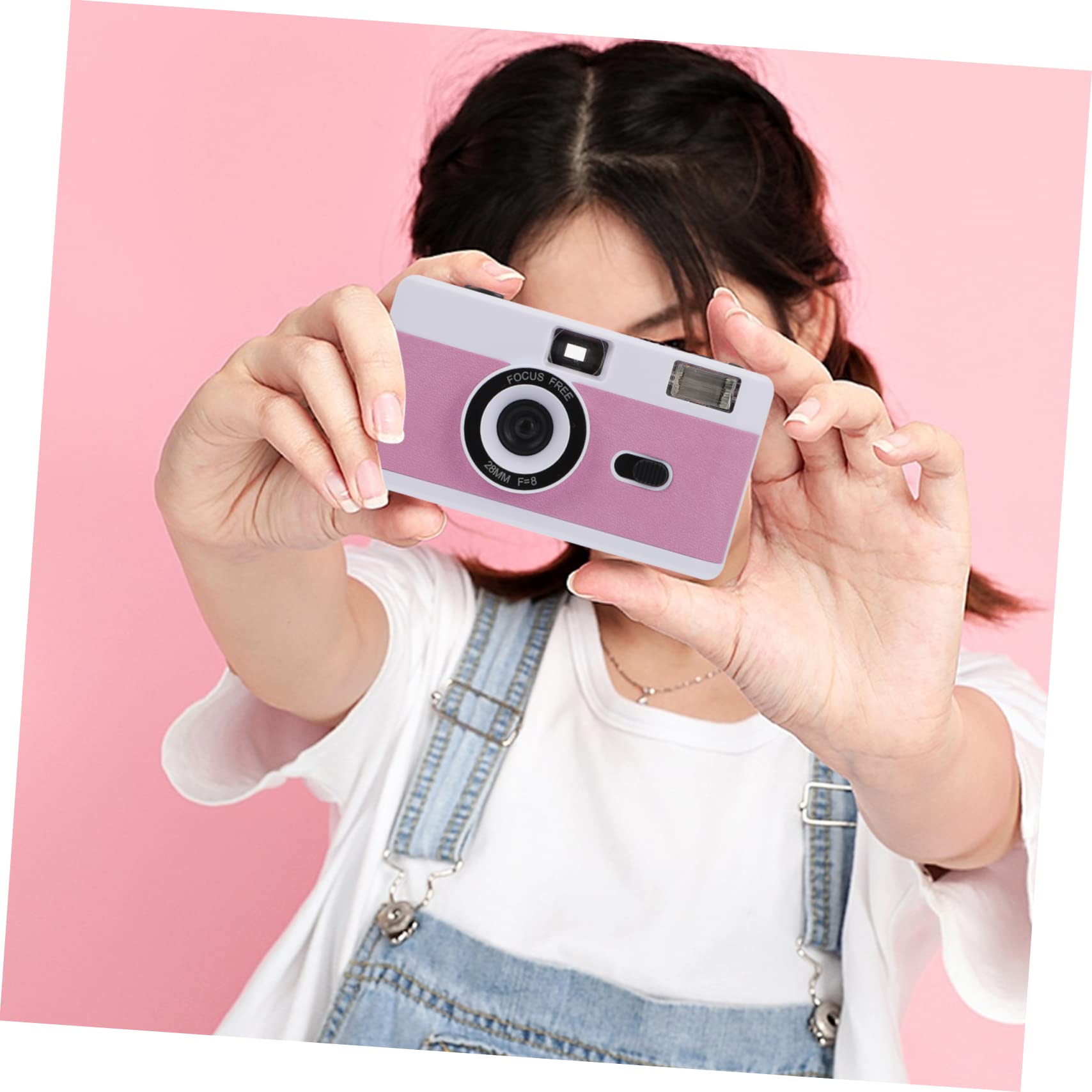 Jojofuny 7-Piece Retro Film Camera Set - Reusable Plastic Vintage Travel Camera with Mini Flash | ABS White Macaron Design | Perfect for Travel Photography, Parties & Vintage-Themed Events