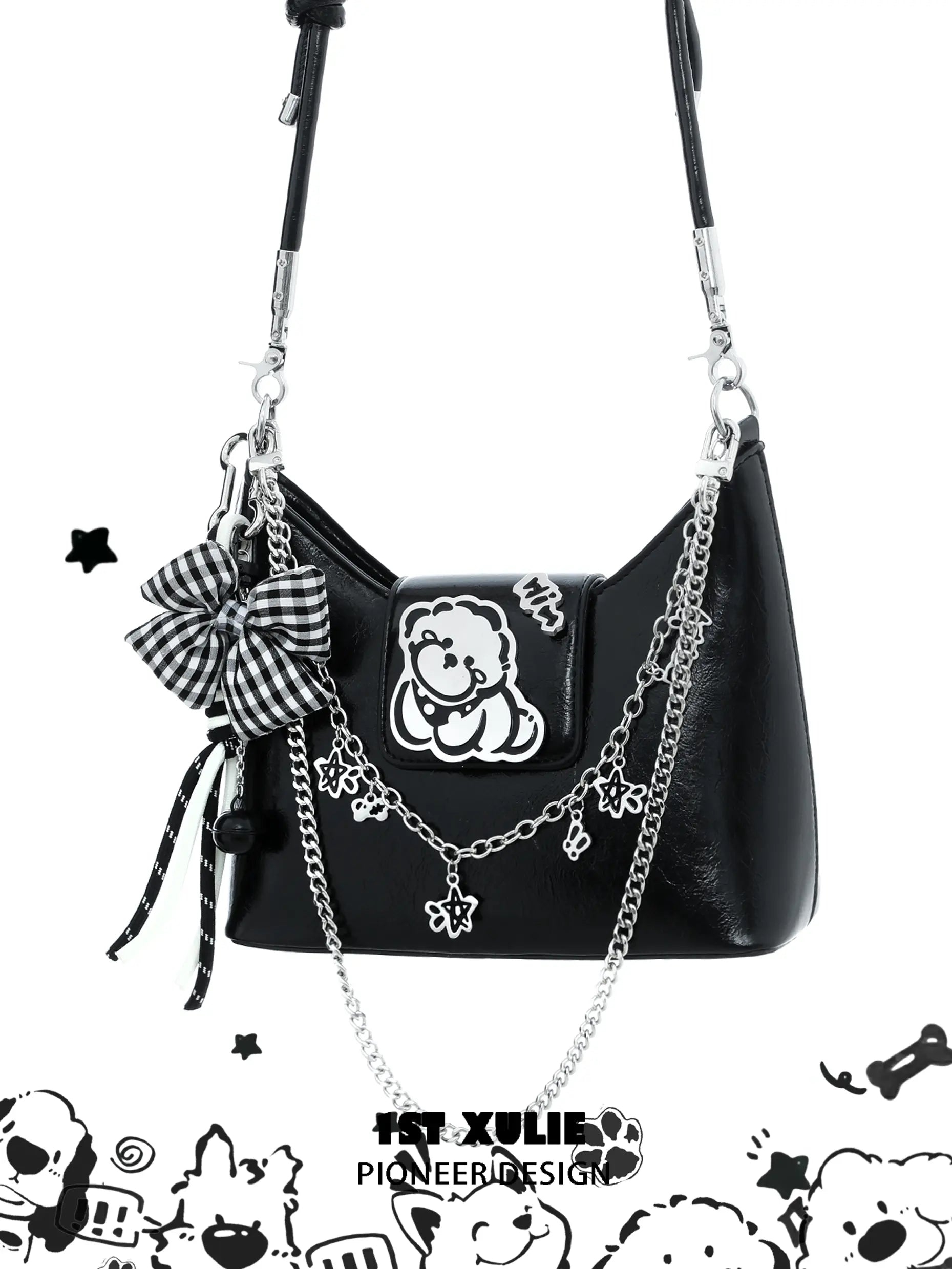 Angel Cuties Graffiti Puppy Premium PU Leather Crossbody & Tote Bag - Stylish Women's Handbag for Casual Outings, Shopping, and Travel Accessories