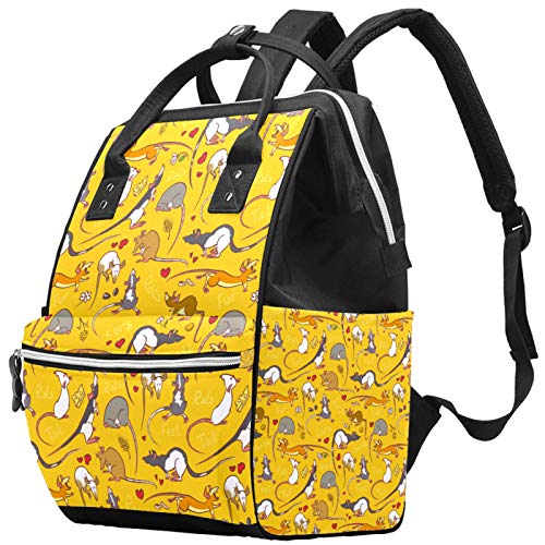 Inhomer Fashionable Rat Pet Yellow Diaper Backpack - Large Capacity Travel Baby Care Bag for Moms | Perfect for Vet Visits, Day Trips & Outdoor Adventures