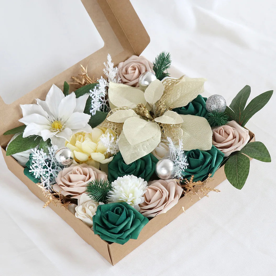 Yannew Burnt Orange Artificial Roses Combo Box - 24pcs Real Touch Silk Flowers for DIY Fall Wedding Bouquets, Boho Home Decor, Table Centerpieces & Seasonal Arrangements