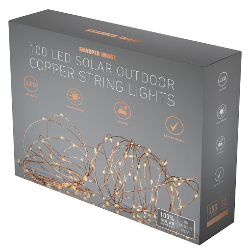 SHARPER IMAGE Solar Powered LED Outdoor Copper String Lights - Weatherproof Fairy Lights for Garden, Patio, Wedding & Backyard Decor (SISL189)