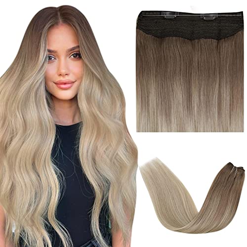 Premium Fish Line Halo Hair Extensions with Invisible Clips - Seamless 100% Human Hair Extensions for Length & Volume - Perfect for Weddings, Parties & Daily Styling