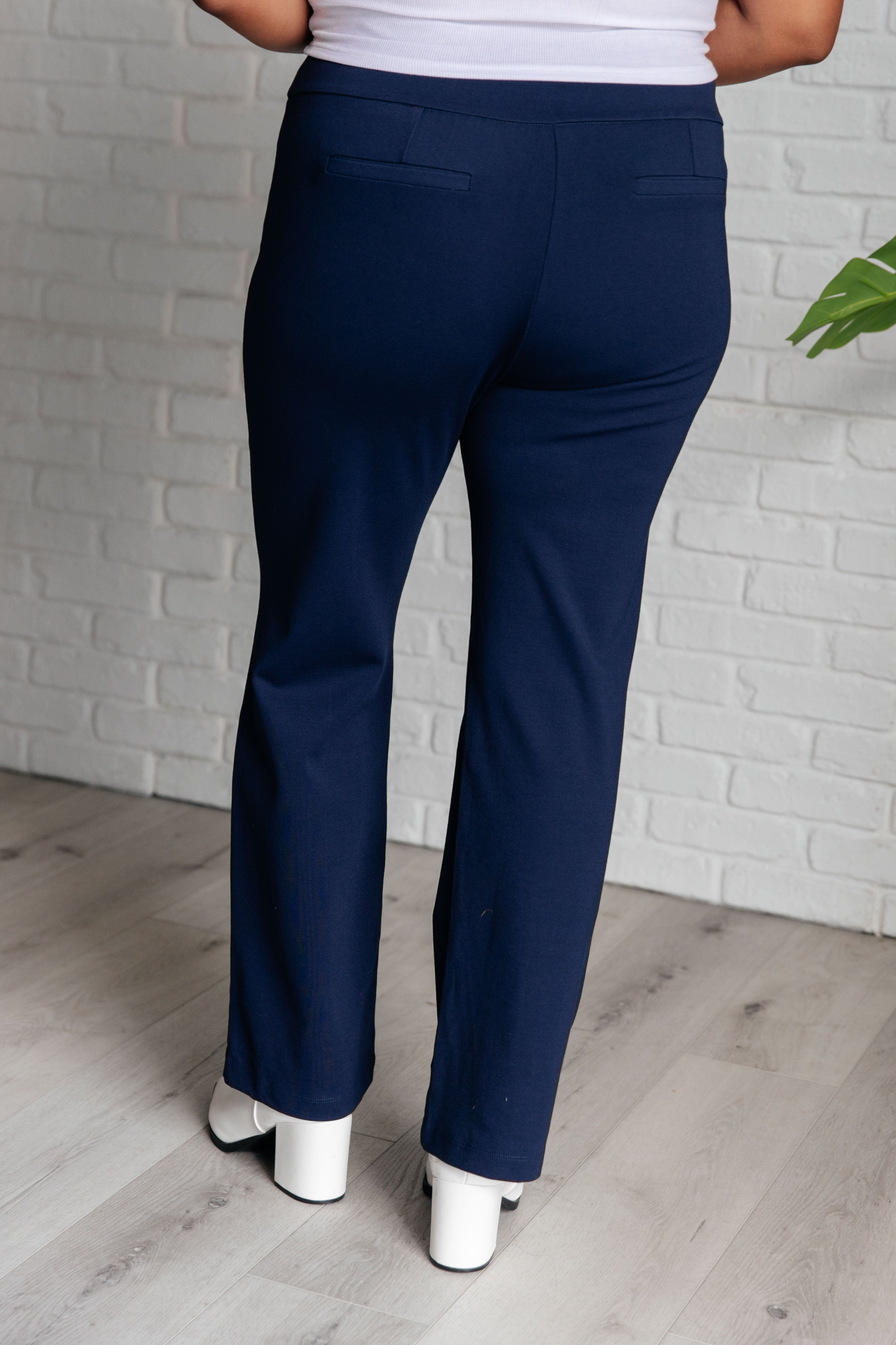 Magic Straight Leg Pants for Women - Navy Blue High Waisted Trousers | Comfortable Office Pants & Casual Wear for Work & Everyday Outfits