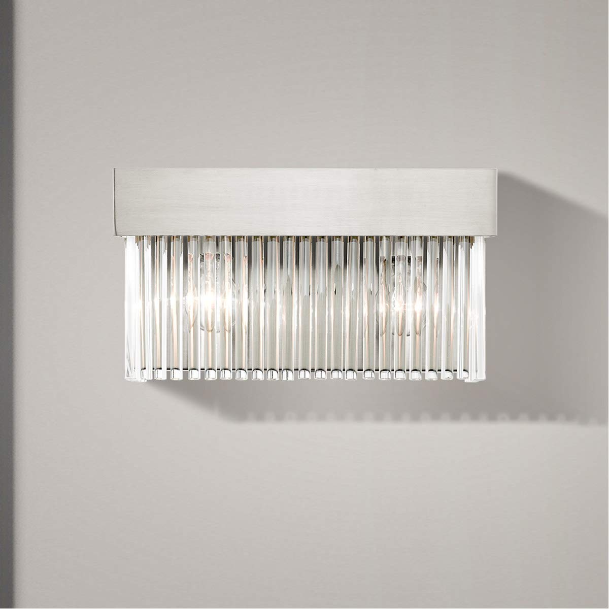 Livex Lighting 15712-91 Brushed Nickel Bathroom Vanity Light Fixture - 2 Lights, Modern Sconce for Bathroom Mirror, Perfect for Vanity Makeup Area and Powder Room Lighting