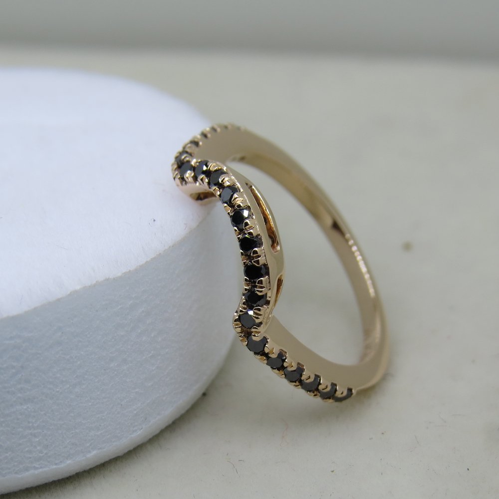 0.25 Carat 14K Solid Gold Round Black Diamond Wedding Stackable Band Guard Ring for Women - Perfect for Bridal Sets, Anniversary Gifts & Everyday Elegance