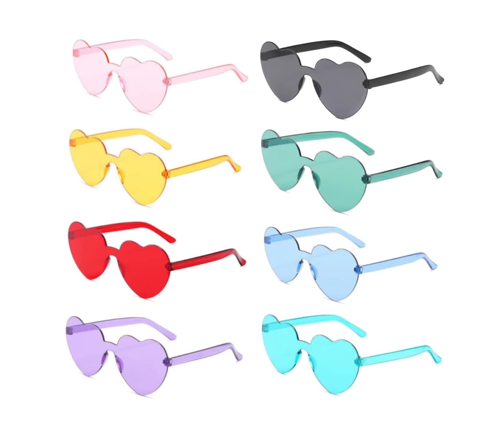 Heart Shaped Christmas Party Glasses - Rimless Colorful Hippie Sunglasses for Adults & Kids (8 Pack) - Perfect for Holiday Celebrations, Festive Outfits & Costume Parties