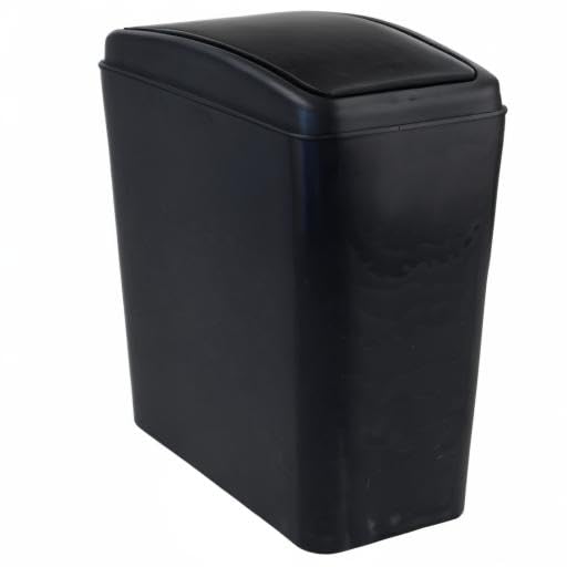 Qskely 4.5 Gallon Plastic Swing-Top Trash Can with Lid - Black Kitchen Wastebasket for Bathroom, Office & Home Use - Odor-Proof Small Garbage Bin with Swing Door