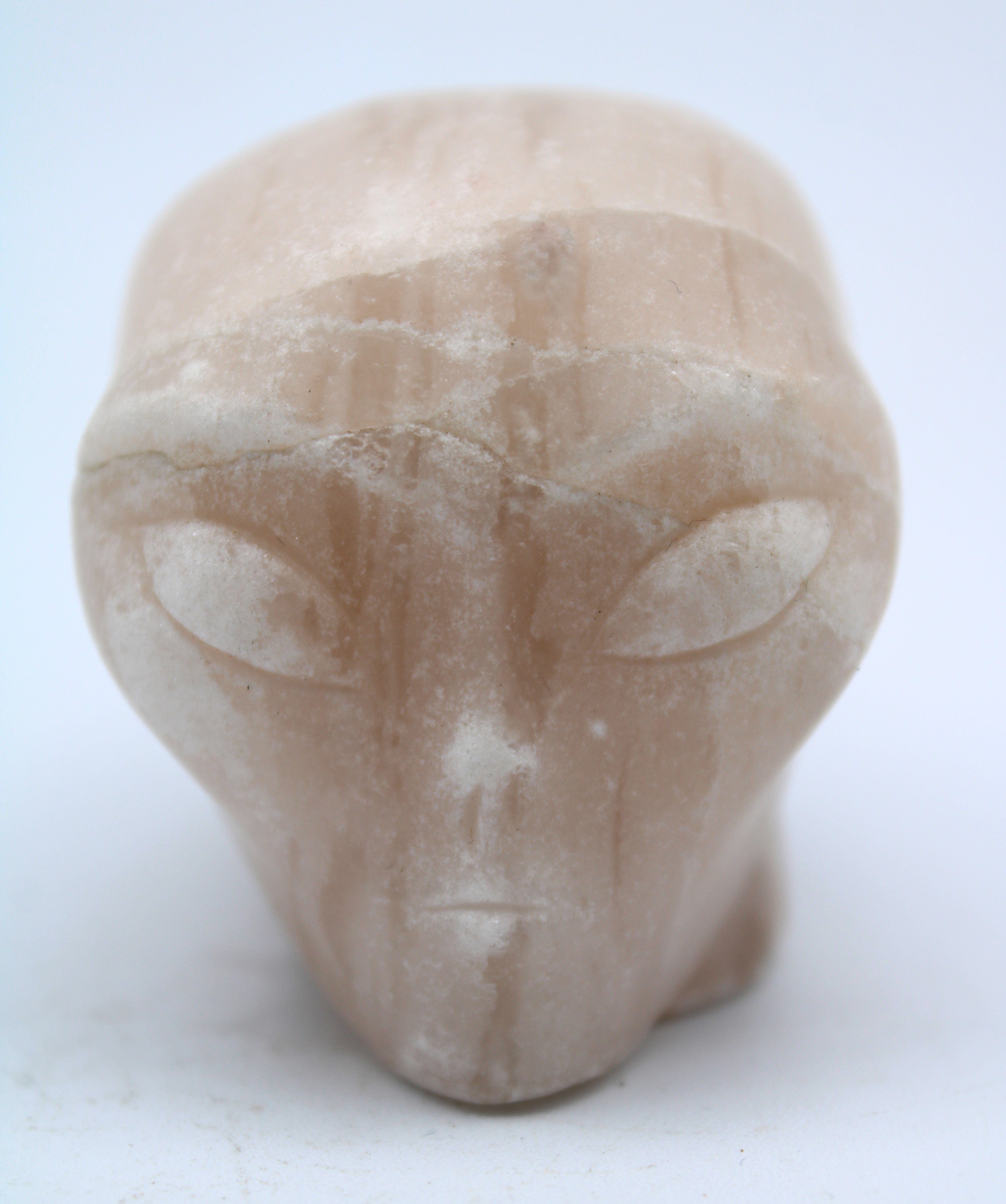 Calcite Alien Head Carving - Unique Handmade Stone Sculpture for Home Decor, Office Display & Gift Giving