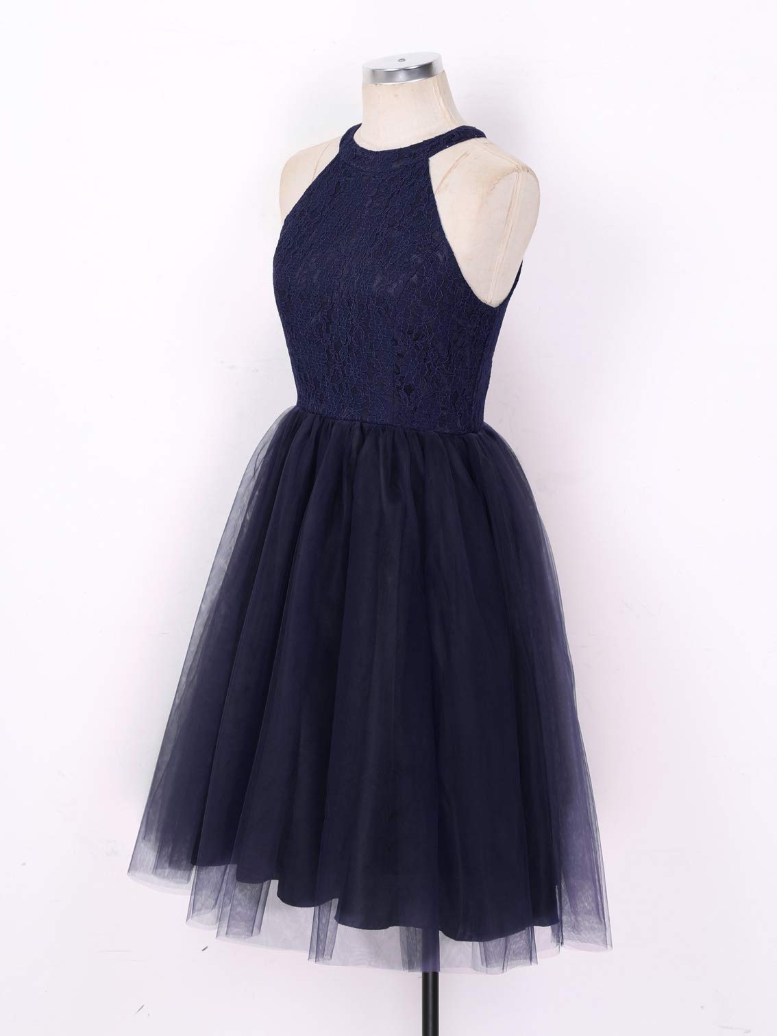 Elegant Women's Lace Floral Halter Short Formal Dress - Sleeveless Wedding & Cocktail Party Dress for Special Occasions | Perfect for Bridal Showers, Evening Events & Summer Celebrations