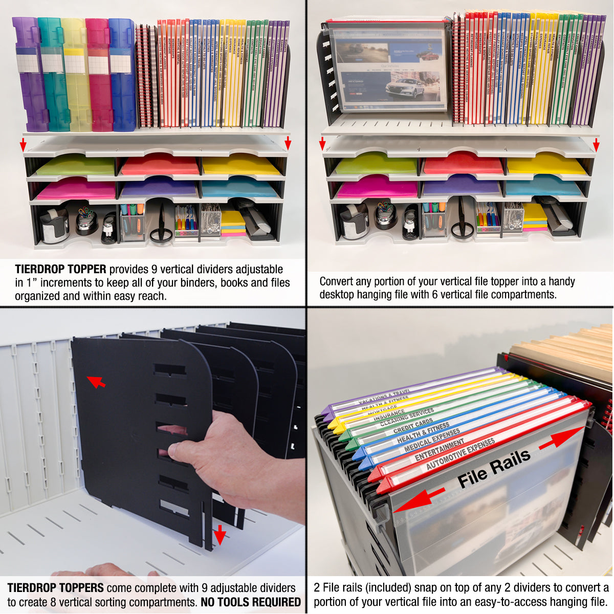 12-Slot Desktop Organizer with Riser Base, Hanging File Top & 3 Drawers - Modular Office Document Storage System for Files, Binders & Supplies | Perfect for Home Office, Workspace & School Organization