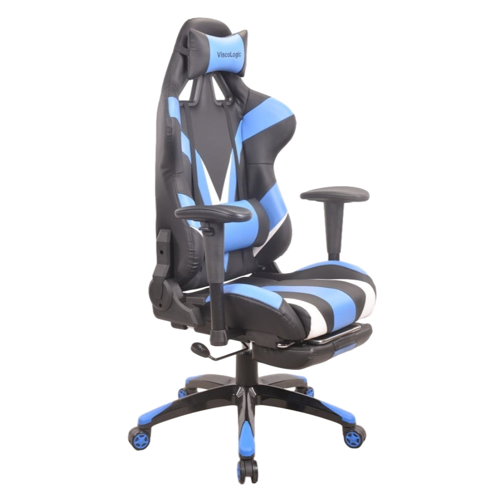 Ergonomic Gaming Footrest 7613 - Adjustable Height & Comfortable Support for Office & Gaming Chairs (Blue & Black) - Perfect for Home Office, Gaming Setup & Workstation Comfort