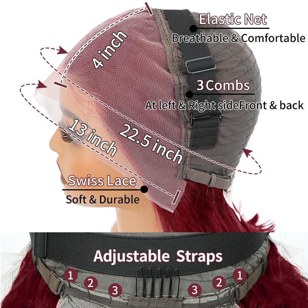 99J Burgundy Lace Front Wigs Human Hair 13x4 Straight Lace Frontal Wigs - Pre Plucked Wine Red Colored 30 Inch 180% Density Wigs for Women | Perfect for Parties, Weddings, Cosplay & Daily Wear
