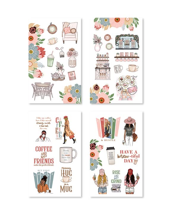 Premium Hand Drawn Coffee Planner Stickers - 24 Sheets for Planners, Journals, Calendars & Scrapbooking - Perfect Gift for Coffee Lovers - Use for Bullet Journals, DIY Projects & Office Organization