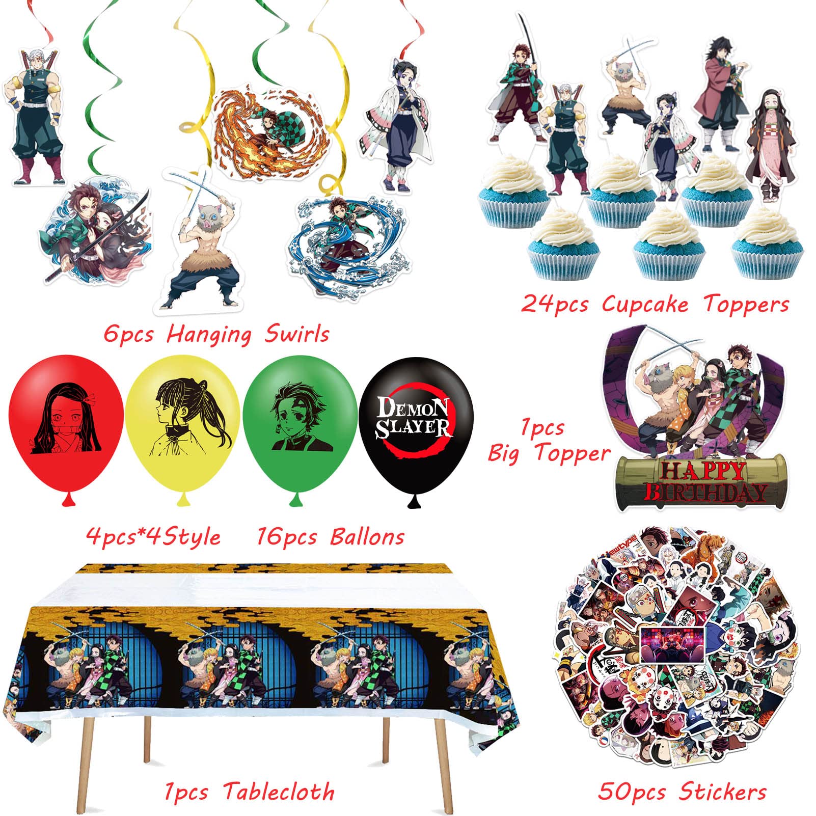 **Anime Birthday Party Decorations Kit - 99pcs Party Supplies Set with Stickers, Banner, Cupcake Toppers, Tablecloth & Balloons for Kids Anime Themed Party - Perfect for Birthday Celebrations, Themed Events & Decorations**