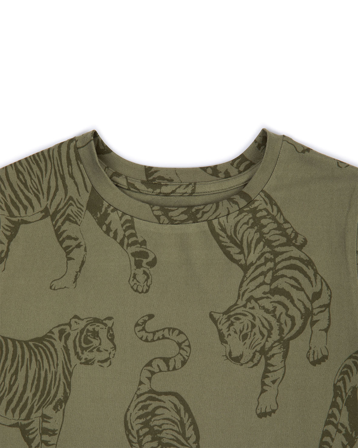 Cute Kids Tiger Print Long Sleeve Pajama Set - Soft & Comfortable Sage Green Sleepwear for Boys & Girls - Perfect for Bedtime, Lounging & Sleepovers