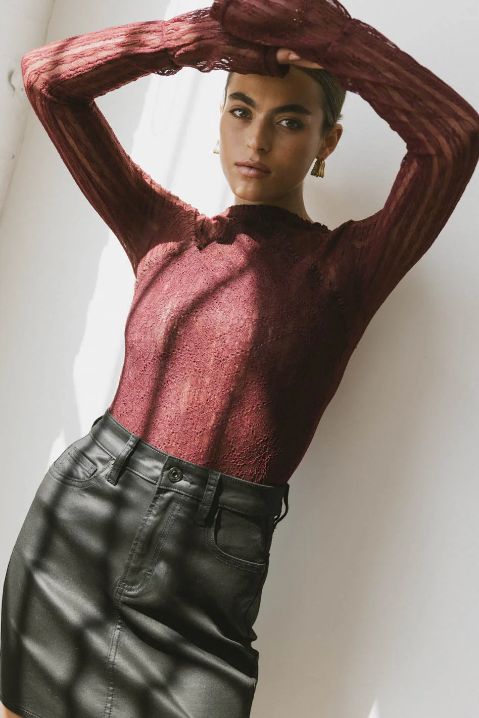 Linnea Lace Top in Burgundy - Elegant Women's Blouse for Parties & Date Nights - FINAL SALE