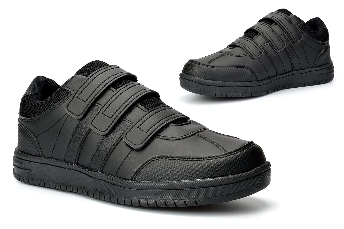 **Boys Black School Shoes with Touch Fasten - Size 3-6 - Comfortable Trainers for Daily Wear, Classroom & Playground Activities**
