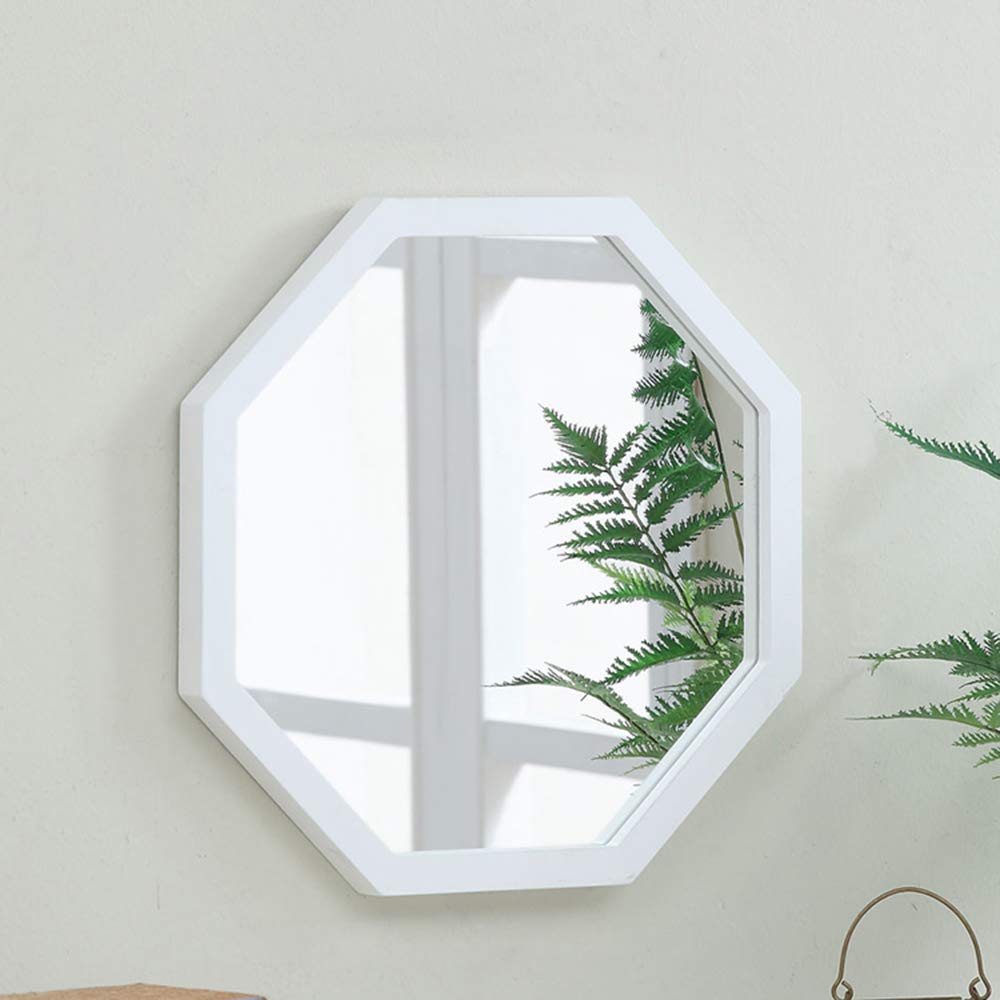 WYZQQ Modern Octagon Bathroom Mirror - Rustic Wooden Frame Vanity Mirror for Bathroom, Entryway, Dining & Living Room - Black/White Accent Wall Decor | Perfect for Makeup, Home Decor & Small Space Illusion