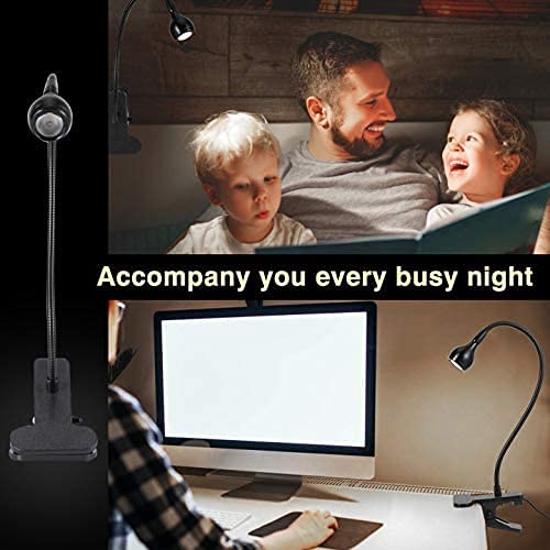 Ymiko USB LED Clip On Book Light - Adjustable Desk Lamp for Reading, Study, Night Light with Battery Port - Perfect for Home, Office, Kids Room (Black & White) | Bedside Reading, Homework, Nightstand Lighting
