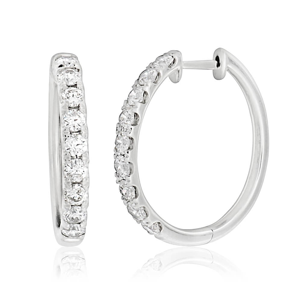 9ct White Gold Diamond Hoop Earrings for Women - Elegant 18K Gold Plated Circle Earrings with Sparkling Cubic Zirconia - Perfect for Weddings, Parties & Everyday Wear