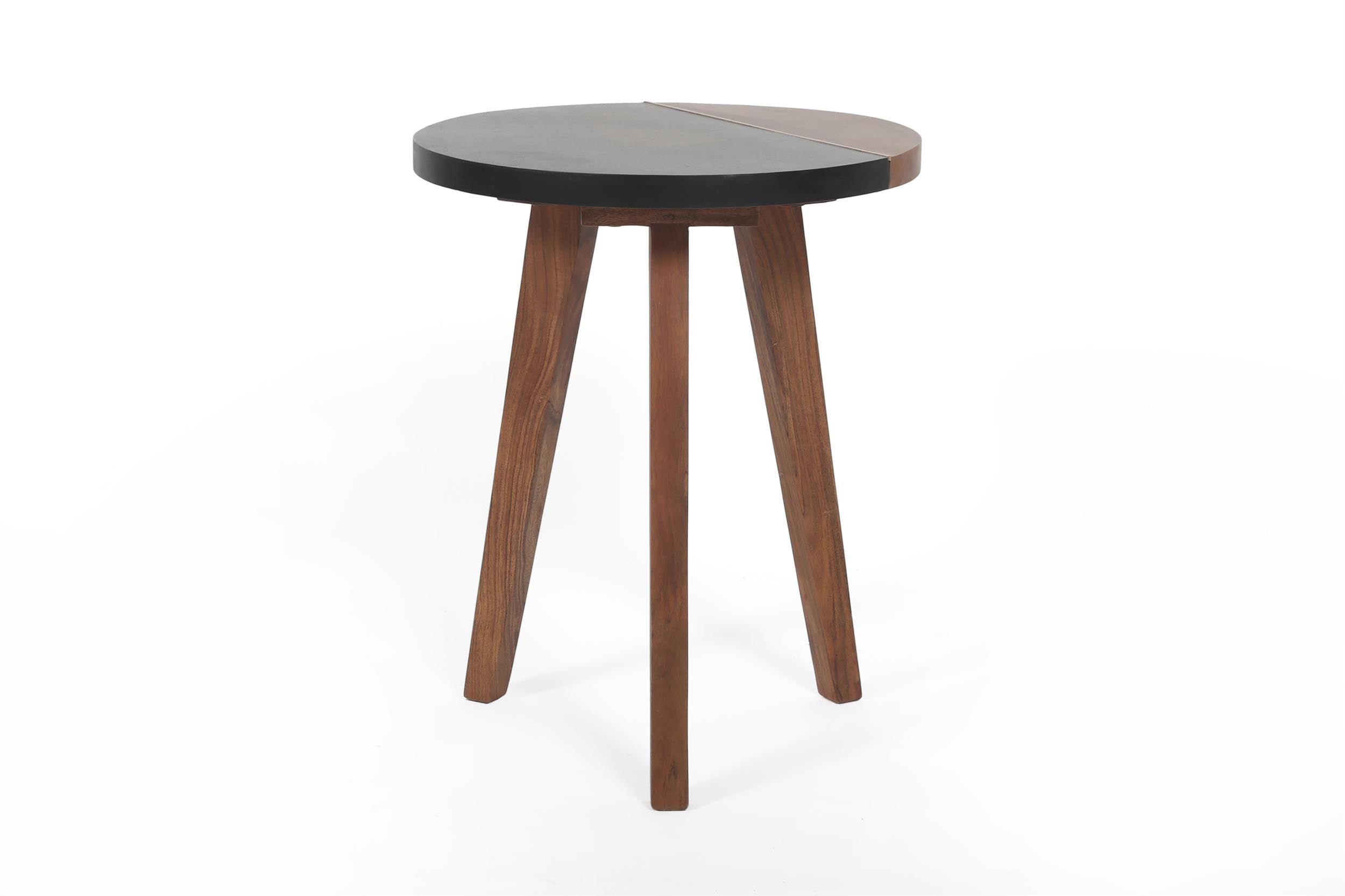 Steve Silver Caspian Slate Round Accent End Table - Natural Matte Finish Side Table for Living Room, Bedroom & Office Decor