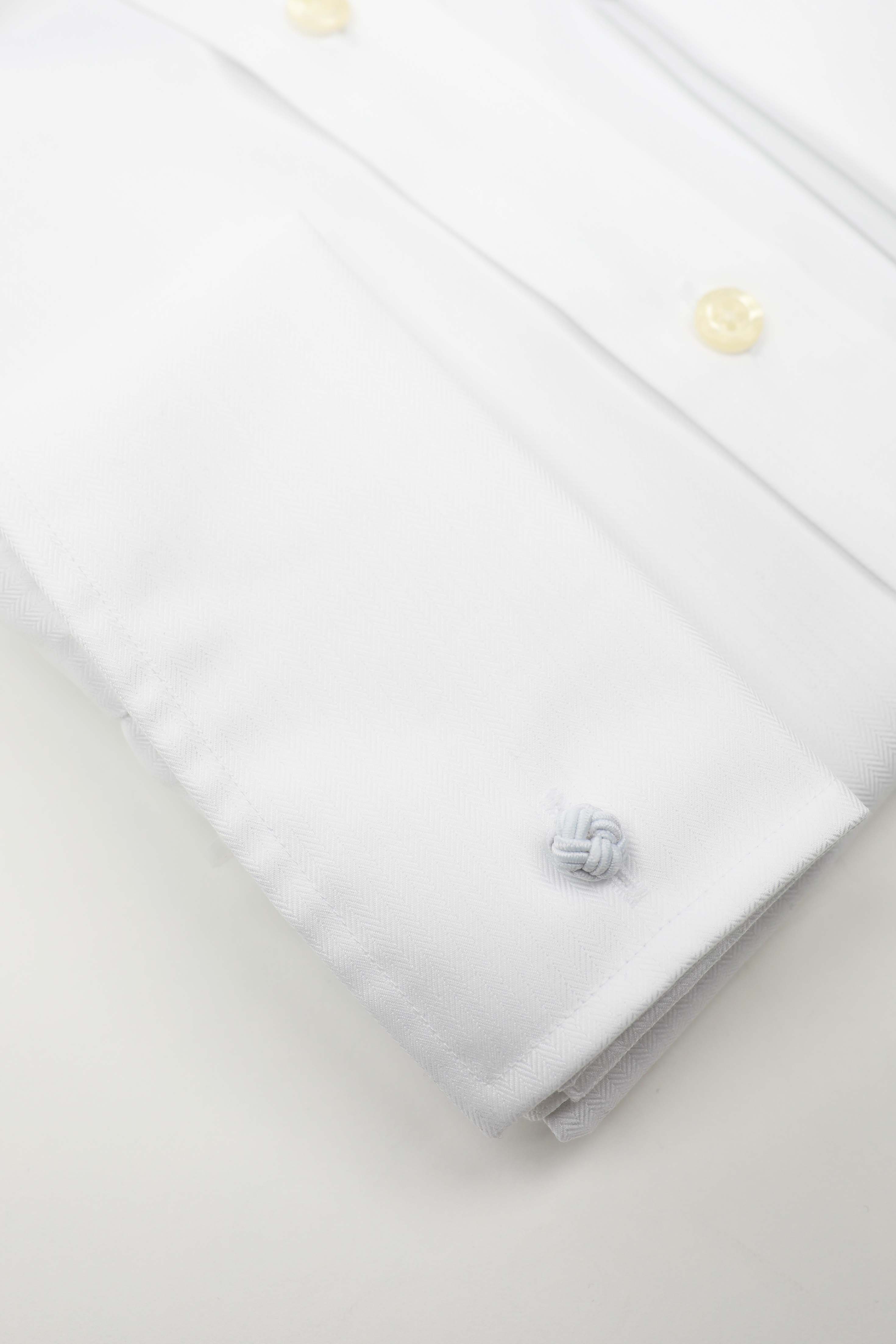 Premium White Herringbone French Cuff Dress Shirt for Men - Contemporary Slim Fit Business Formal Wear - Perfect for Weddings, Office & Special Occasions