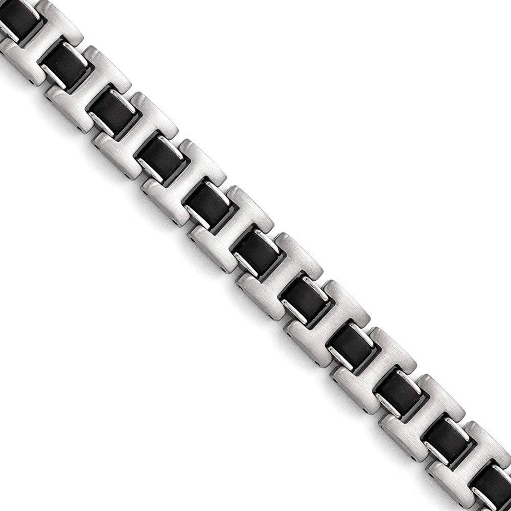 Stainless Steel Fold Over Brushed Black Rubber Bracelet 8.5 Inch - Elegant Jewelry Gift for Women, Perfect for Casual Wear, Parties & Special Occasions
