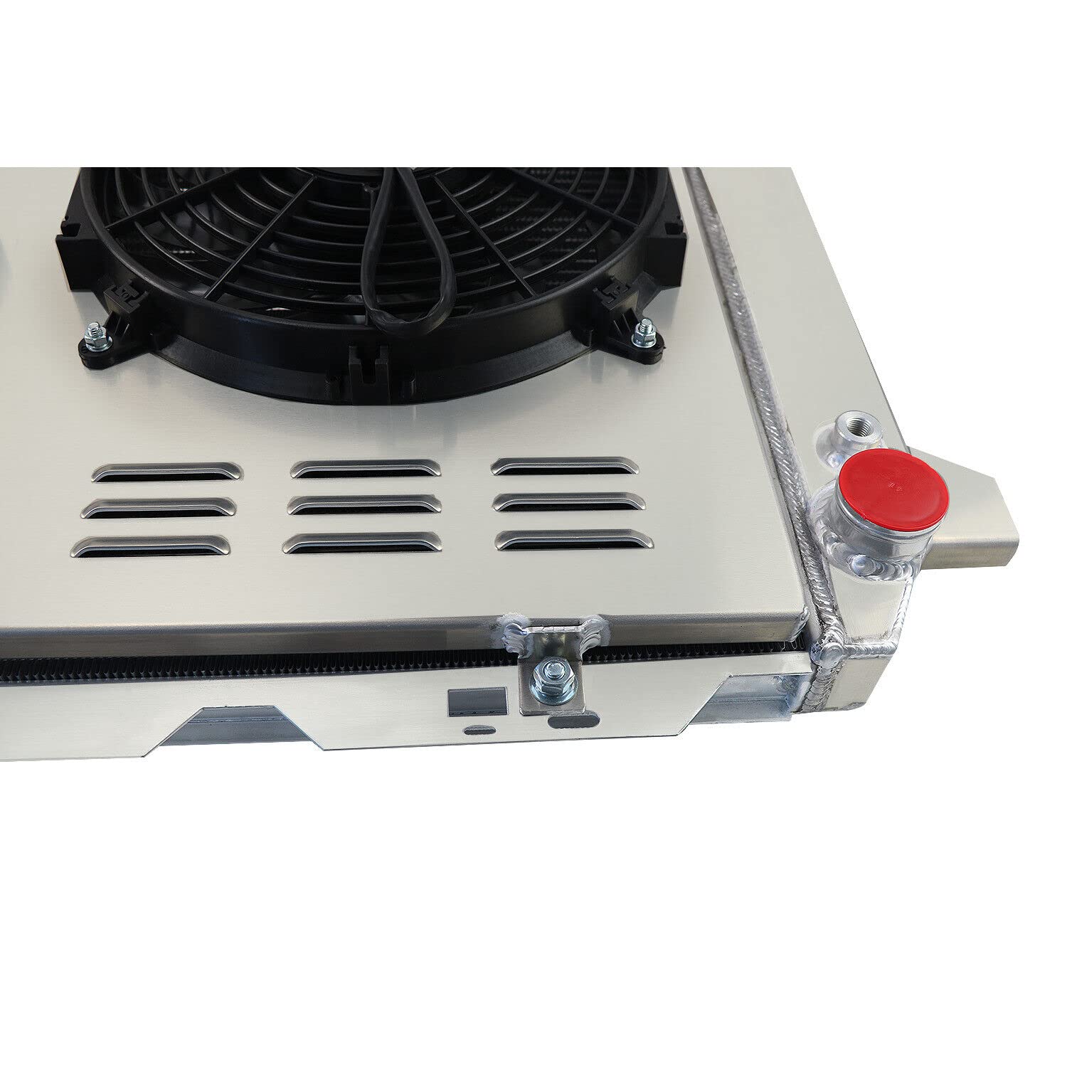 1985-1997 Ford Bronco F150 F250 F350 4.9L L6 4-Row Aluminum Radiator with Shroud, Fan & Relay Kit - Heavy Duty Cooling Upgrade for Off-Roading, Towing & Hot Weather Driving