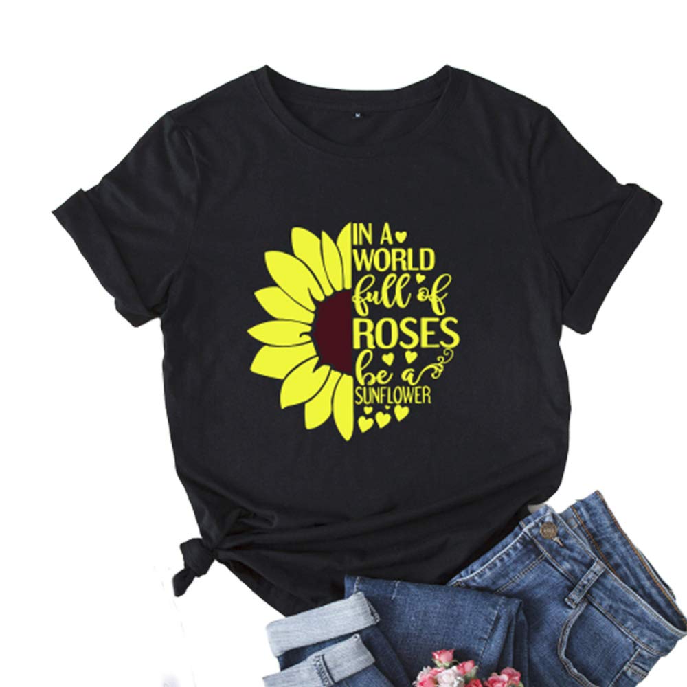 LORSU Women's Sunflower Graphic T-Shirt - Cute Casual Short Sleeve Tunic Top for Everyday Wear | Perfect for Summer Outfits, Beach Days & Casual Street Style