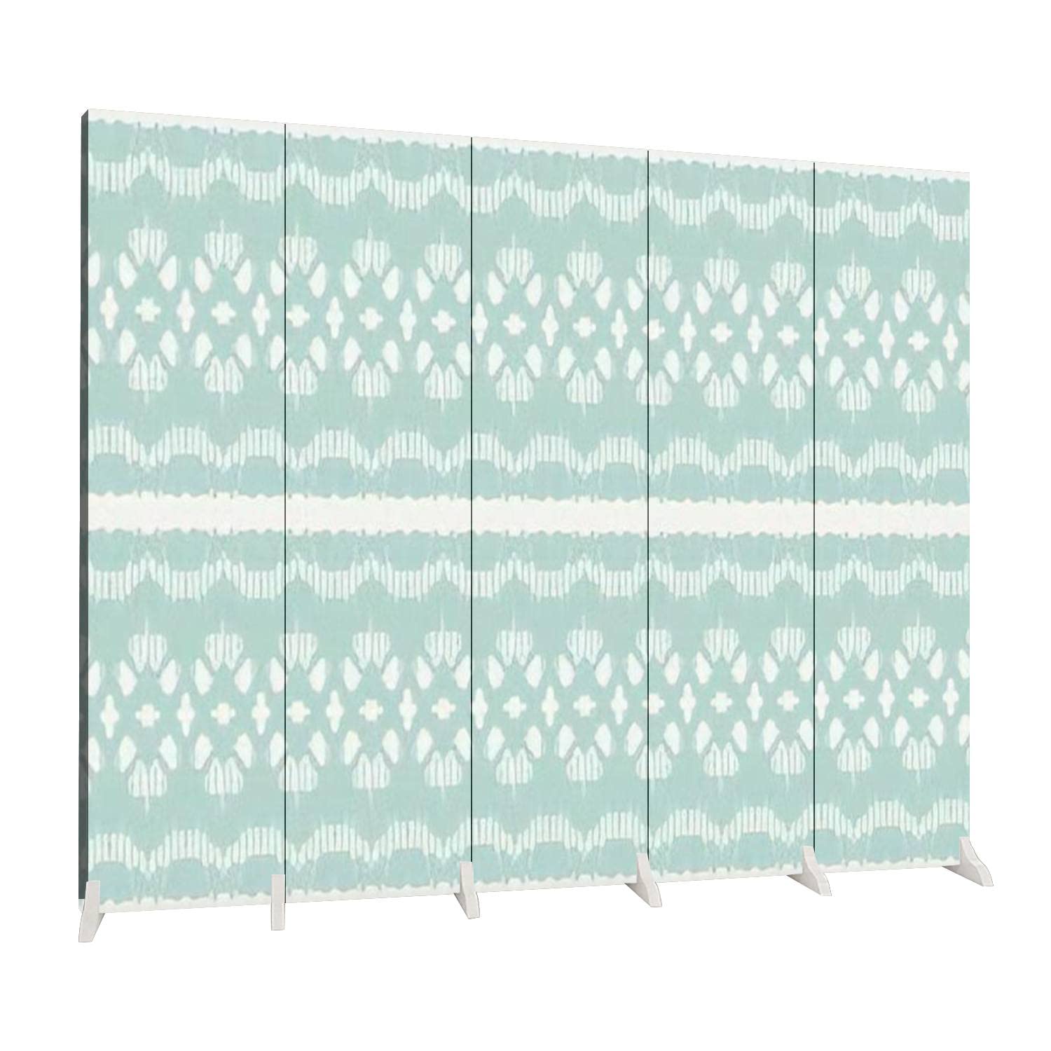 5-Panel Room Divider with Ikat Seamless Tie-Dye Shibori Print - Striped Ink Textured Folding Canvas Privacy Screen - Freestanding Indoor Partition for Bedroom, Office, and Living Room Protection