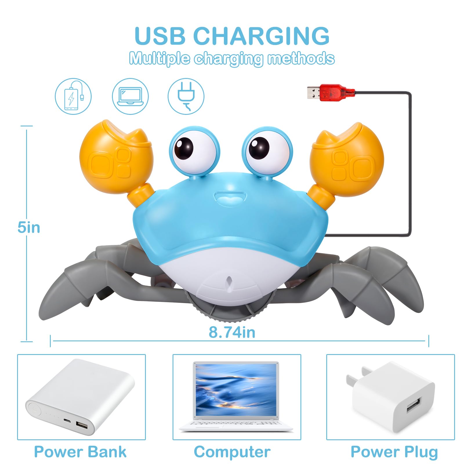 Rechargeable LED Music Baby Crab Toy - Crawling Infant Gift for 0-4 Years | Tummy Time & Sensory Play