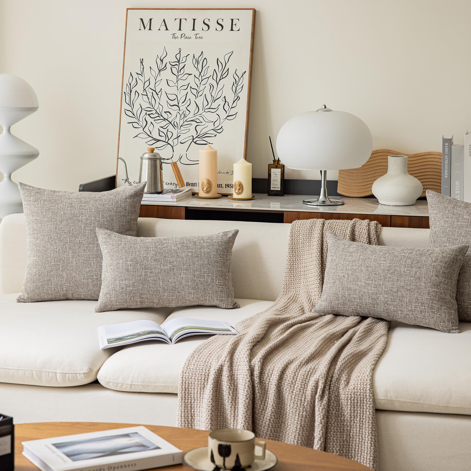 Kevin Textile 2 Pack Decorative Linen Throw Pillow Covers - Boho Style 26x26 Inch (66cm) Sesame Grey - Soft Couch Pillow Covers for Living Room, Bedroom, Outdoor Patio & Chair Decor
