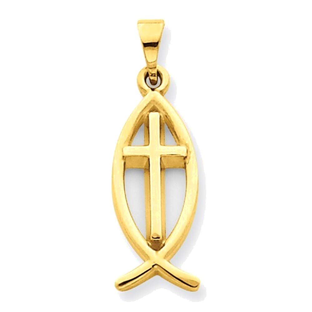 14K Yellow Gold Ichthus Fish Pendant - Christian Religious Jewelry for Women & Men - Perfect for Baptism Gifts, Church Events & Daily Wear