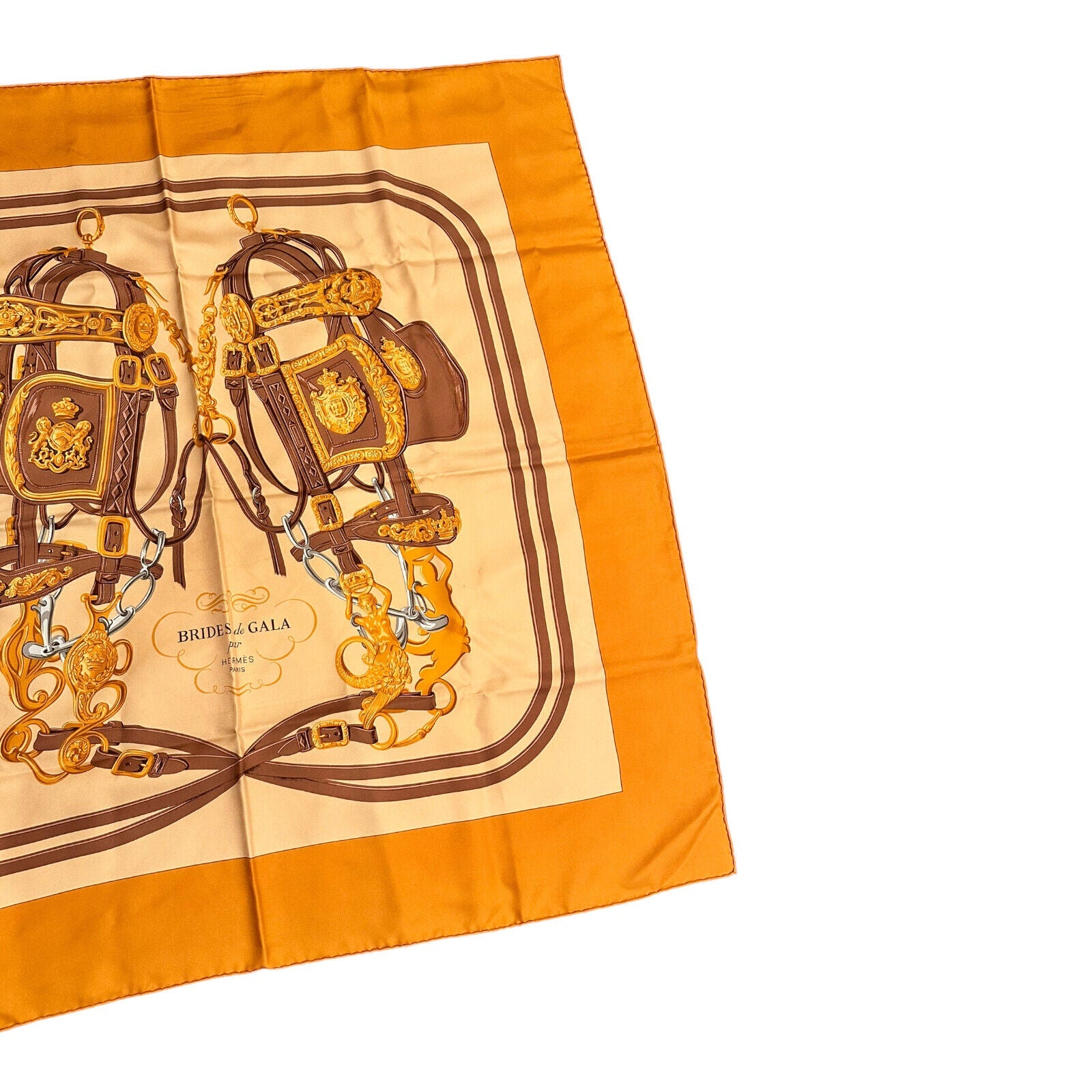 Authentic Hermes Brides De Gala 90cm Orange Brown Silk Scarf - Luxury Fashion Accessory for Women, Perfect for Gifts, Parties & Special Occasions