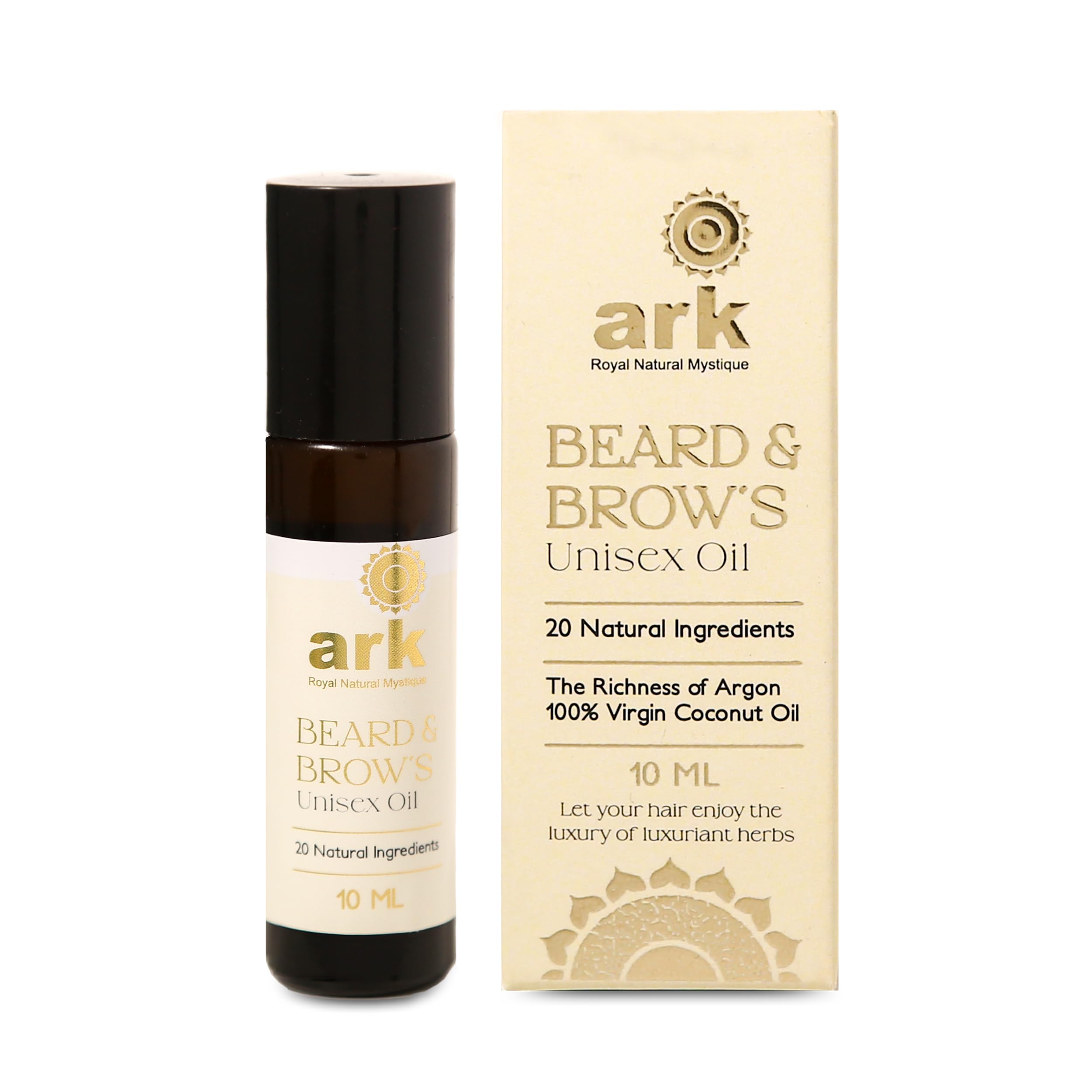 Natural Beard & Brow Growth Oil for Men & Women - Herbal Formula with Almond, Jojoba & Virgin Coconut Oil - Stimulates Fast Hair Growth for Patchy & Uneven Areas - 10ml - Perfect for Daily Grooming & Thicker Facial Hair Care