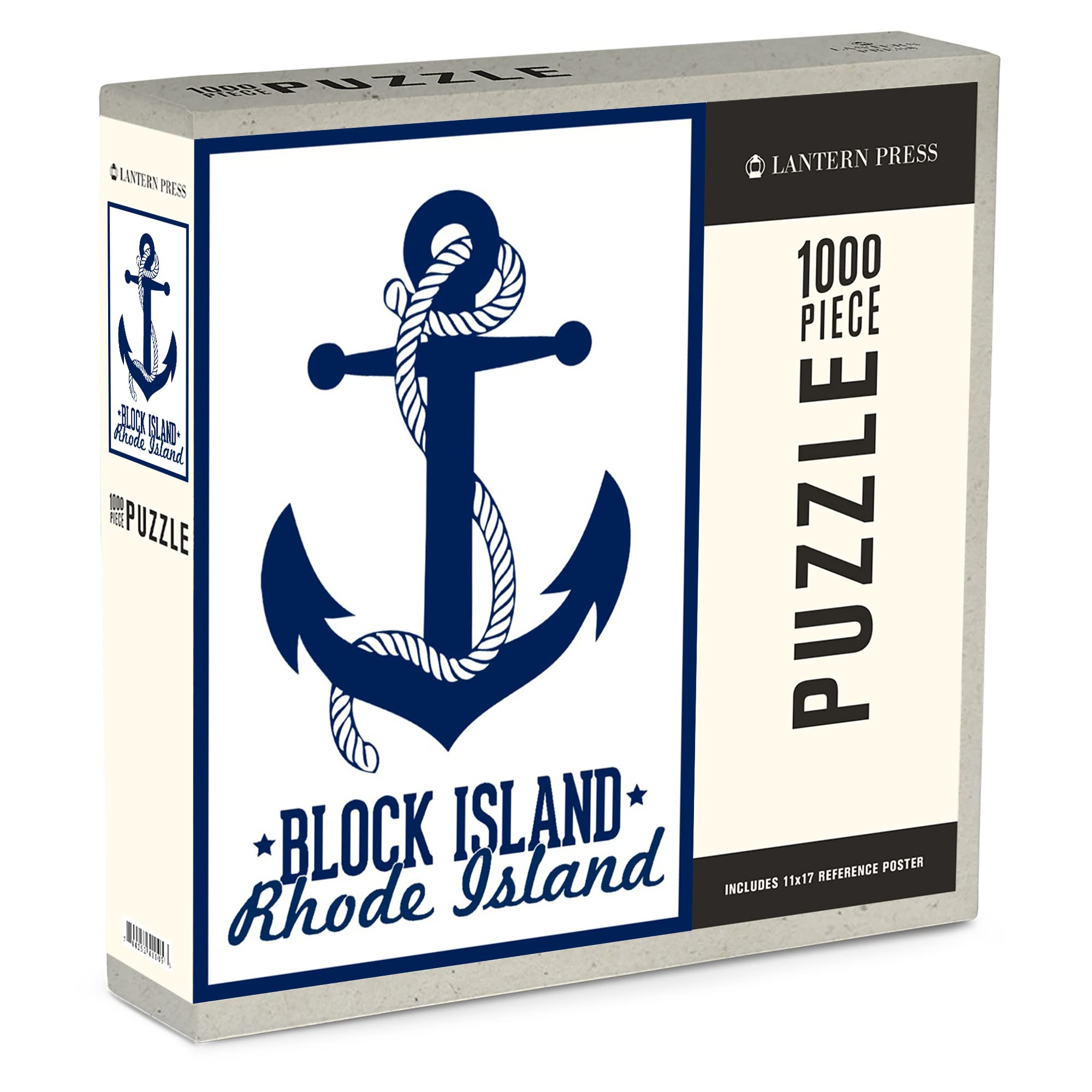 1000 Piece Jigsaw Puzzle - Block Island, Rhode Island with Navy Anchor Design | Made in USA, Eco-Friendly Linen Paper | Perfect for Adults & Family Game Night, Stress Relief & Home Decor