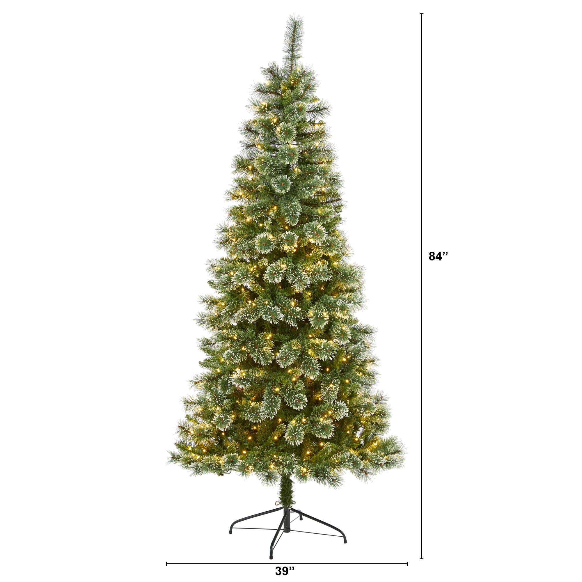 Nearly Natural 7ft Wisconsin Slim Snow Tip Pine Artificial Christmas Tree with 400 Clear LED Lights - Perfect for Holiday Home Decor, Office & Indoor Christmas Decorations