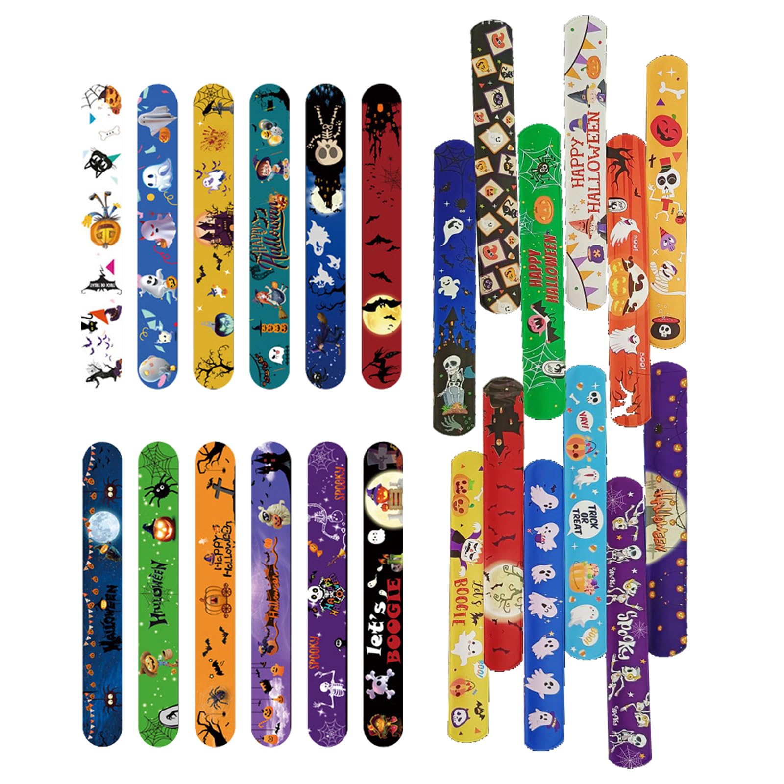 24-Pack Halloween Slap Bracelets - Fun Party Favors for Kids, Boys & Girls - Bulk Halloween Toys for Trick or Treat Bags, Classroom Prizes & Costume Accessories (Great for Halloween Parties, School Events & Goodie Bags)